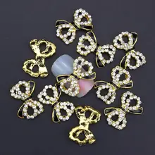 10 Pcs Glitter Black Gold Bow 3D Clear Rhinestones For Nail Art Decorations On Gel Polish