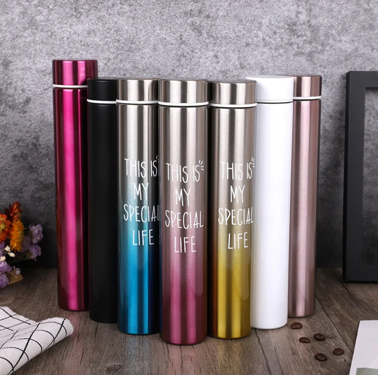 Slim Thin Stainless Steel Vacuum Insulated Thermos Water Bottle Leak