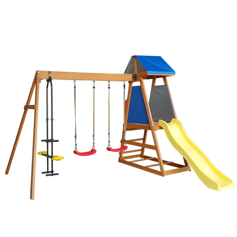 wooden garden swing and slide set