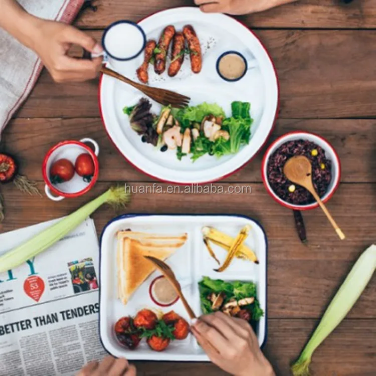 Enamel Compartment Sectional Divider Food Dinner Plate,Enamel Dinner