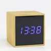 2019 newest wholesale cube LED wooden table Acrylic mirror alarm clock with red blue green white light display
