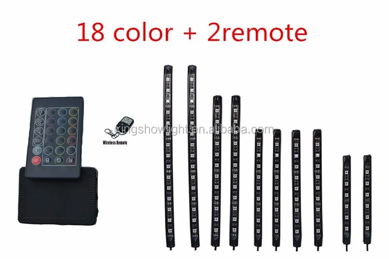 10pc 18 Color RGB Led Sound Street Glide Motorcycle Led Strip Light Kit with TWO Remote controller