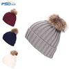 Wholesale large raccoon fur ball knit hat knit beanie cap winter hats with pom poms