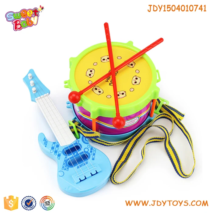 Дешевые дети пластик музыкальный инструмент игрушка гитары акустическая барабаны набор детские музыкальные игрушки