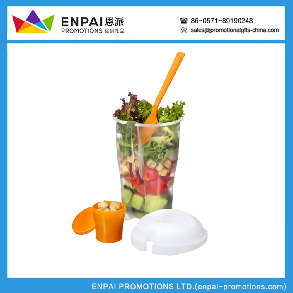 Salad Shaker Bowel Reusable 1000ml Plastic Salad Container With Lid And