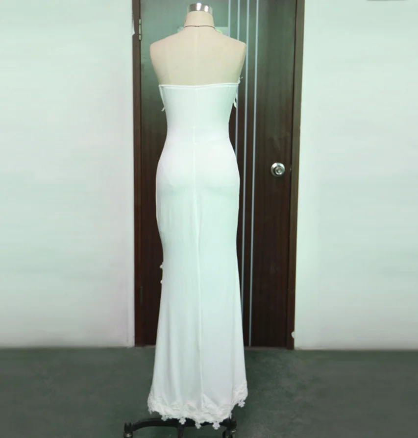 New High-end Dress High Slit Lace Prom Tube Dress Sleeveless Strapless White Front Slit Wedding Dress