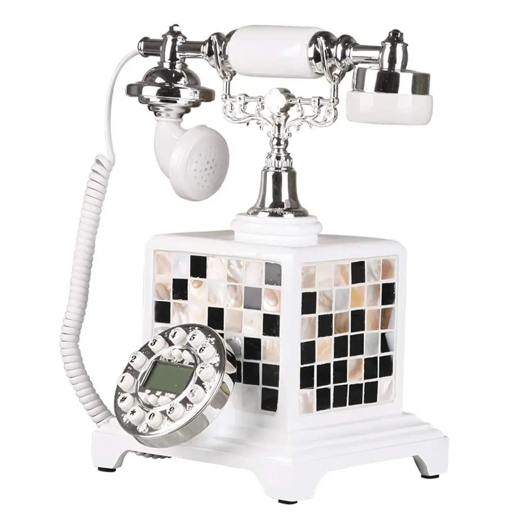 Corded Telephones Landline Phone Antique Phone Retro Vintage Nostalgia Home Office Landline Metal Rotating Ringtone White Sticker Shell (Color : White, Size : 251630cm)