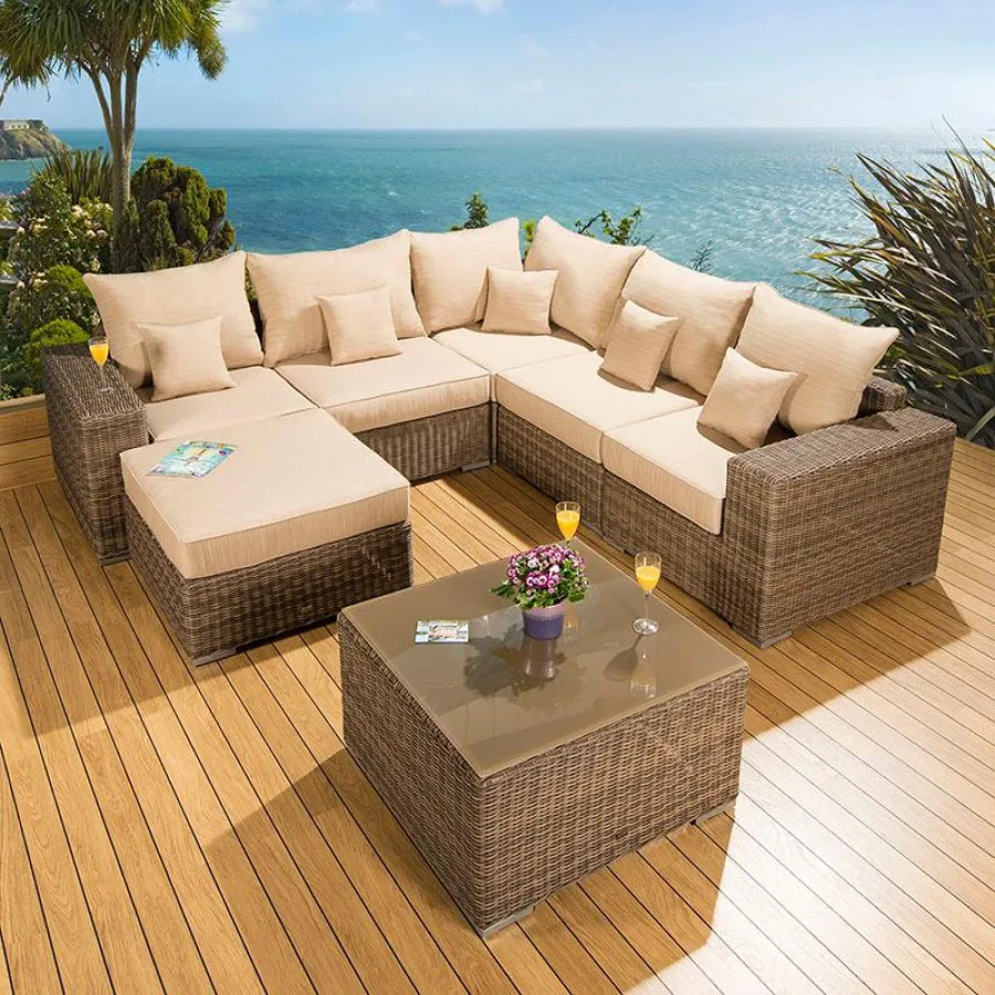 pool side 6 seater 4 piece outdoor rattan chair and side