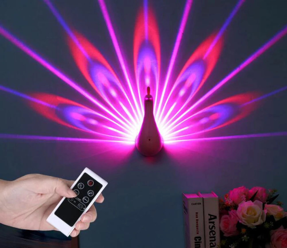 Remote Control Peacock Night Light Colorful Rainbow Projector Led Motion Sensor Rechargeable