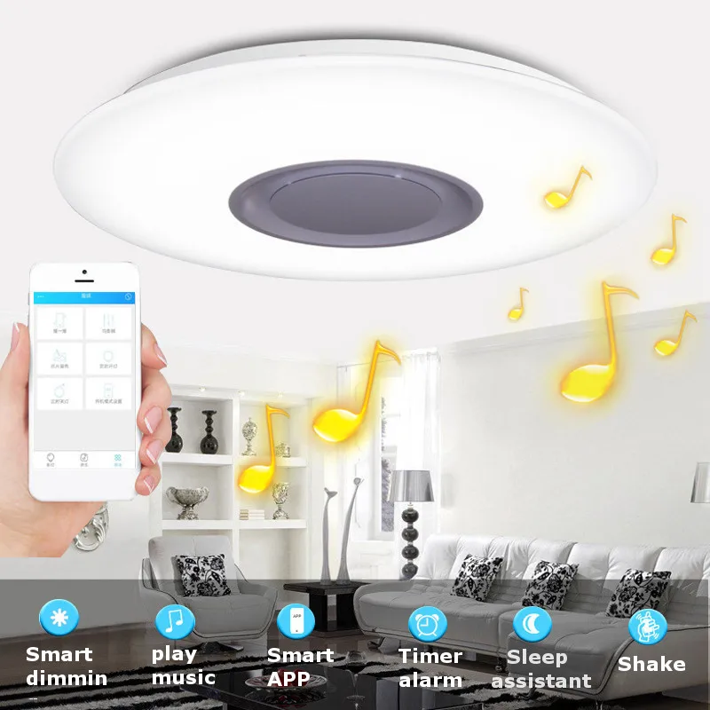 Smart APP Wireless Control Music Acryl LED Ceiling Light Fixtures with Bluetooth Speaker 36W RGB Color Changing Dimmable Light