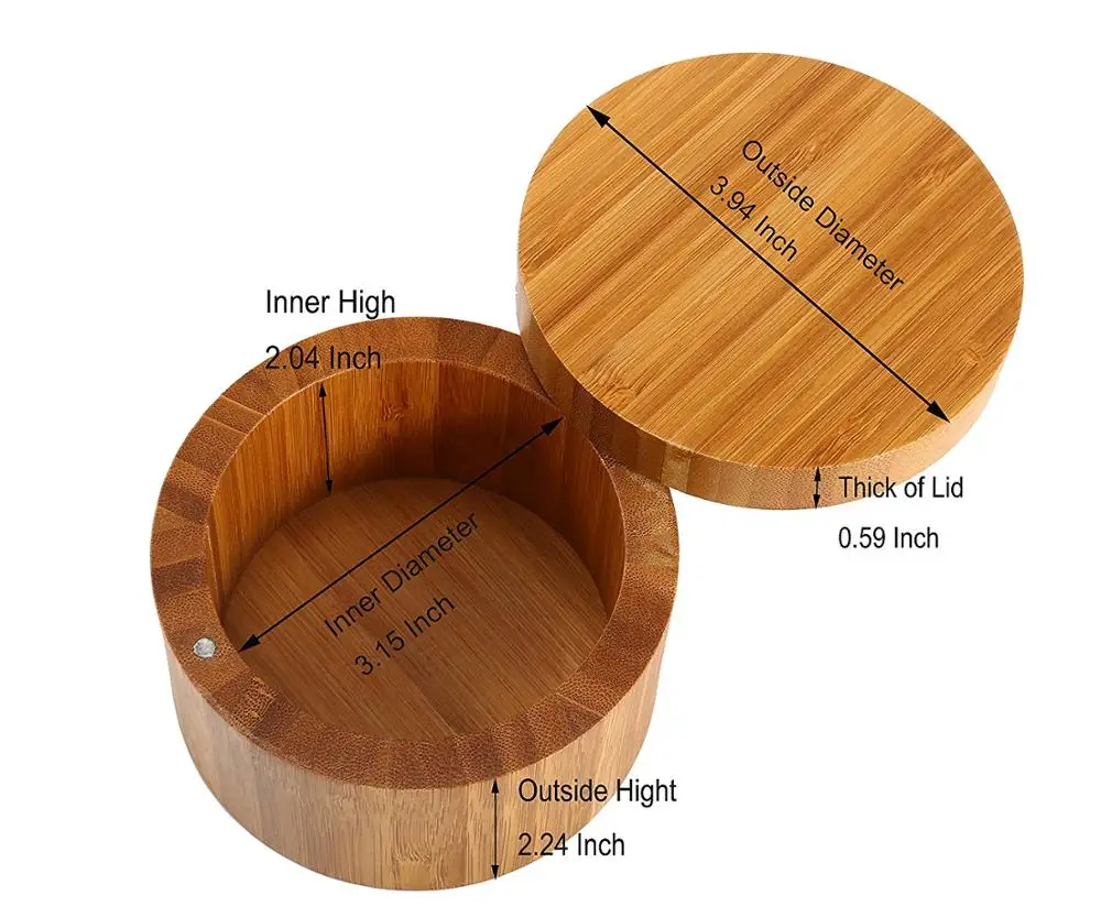 100% Bamboo Salt Box,Natural Bamboo Container With Magnetic Lid ...