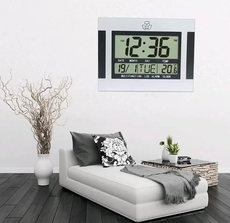 Big Wall Clock with Thermometer Function Digital Alarm Big Wall Clock Decor Decorative Wall Clock