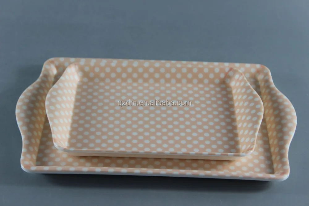 Set Of 2 Anti-Slip Surface Melamine Serving Tray With Handles