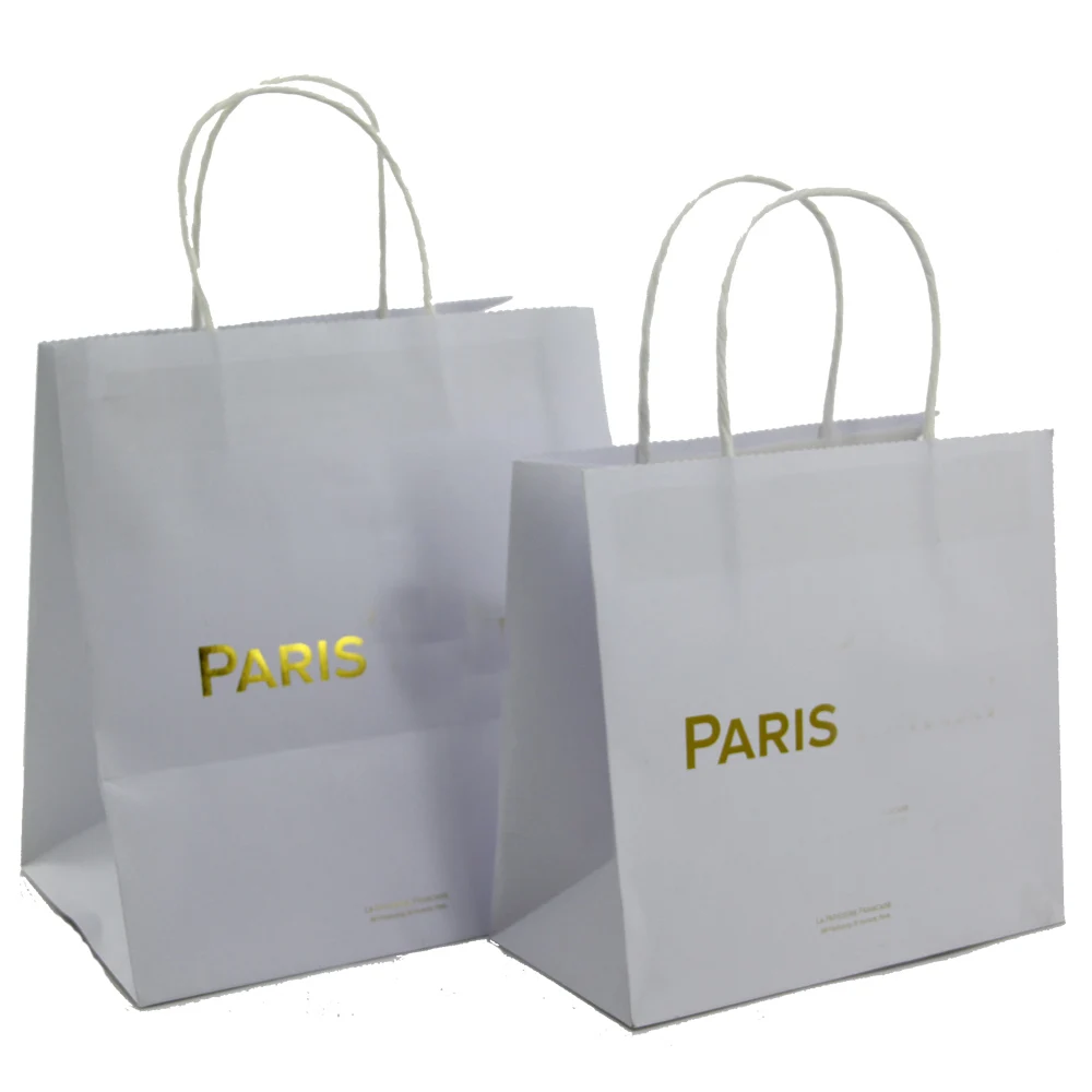 Luxury White Logo Hot Foiled Gold Paper Ping Gift Promotional Bag With Handle Promotion Bags Product