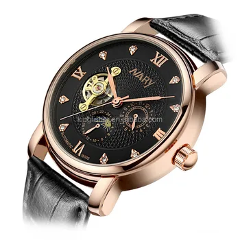 rose gold leather strap mens watch