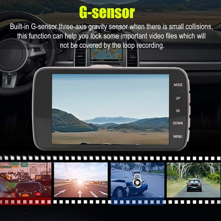 Hd 1080p Dual Lens Vehicle Black Box Car Dvr 4 Inch 170 Degree View