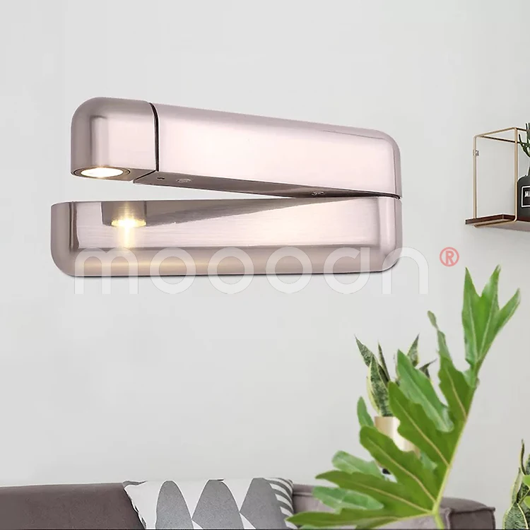 Modern Nickel die cast Aluminum rectangle bracket 3W LED reading wall light for hotel bedroom