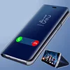 Clear View Smart Cover Flip Electroplating PC Leather Mirror Phone Cases for Samsung A6s Mirror Case