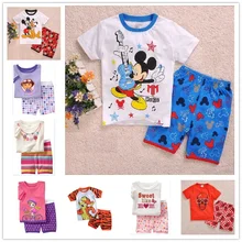 2016 summer new cotton girls short sleeve sets kids pajamas pijama infantil for boys children s