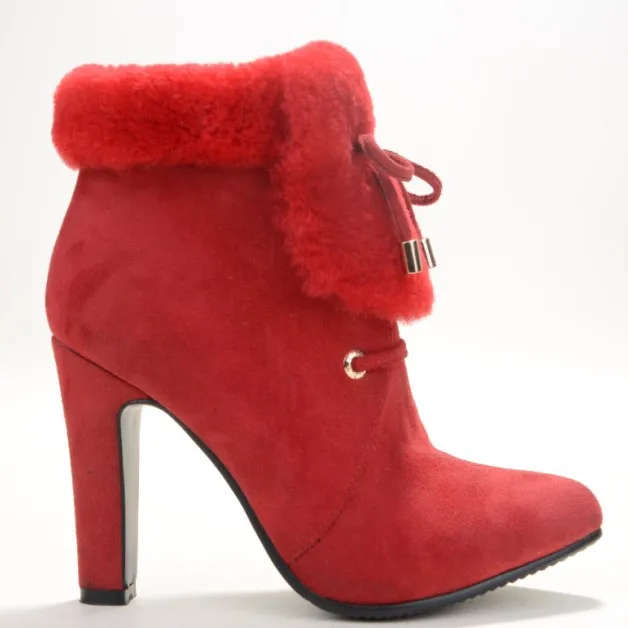 Buy Red Winter Faux Fur Heels Boots For 