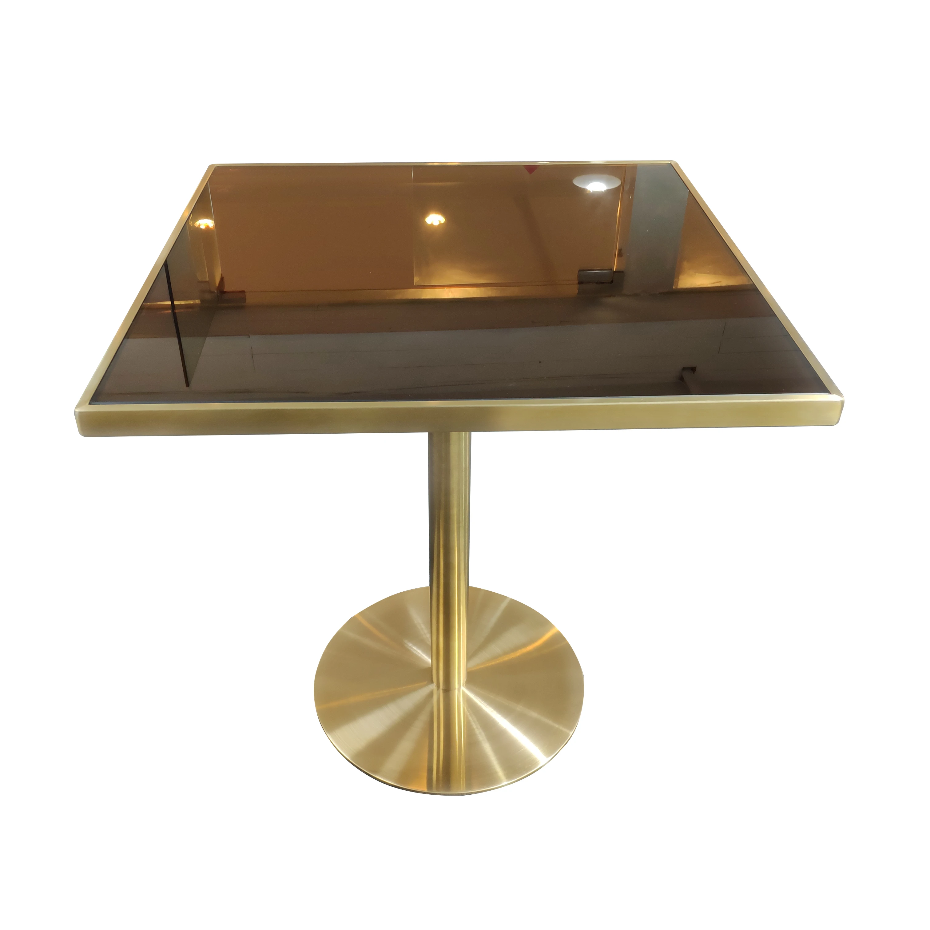 
Modern glass dining table set gold stainless steel base square dining table for restaurant furniture 