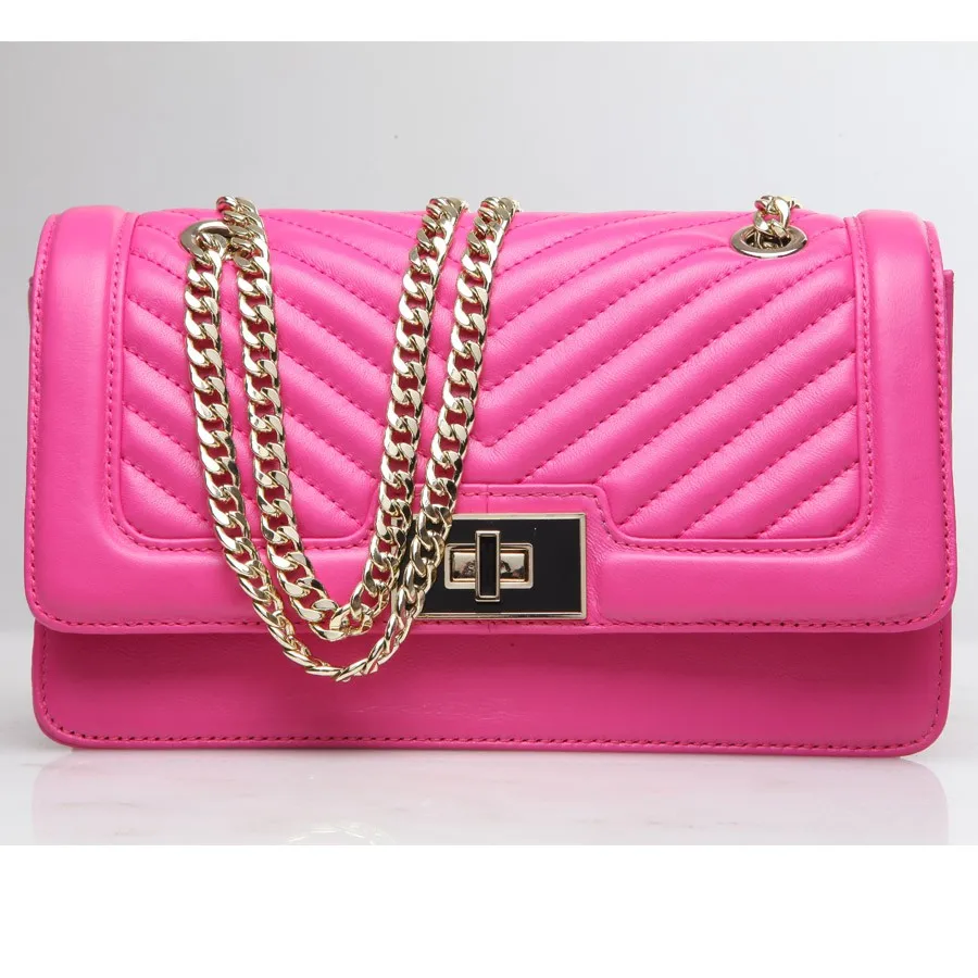 Women Soft Leather Sling Shoulder Bag With Metal Chain Strap - Buy ...