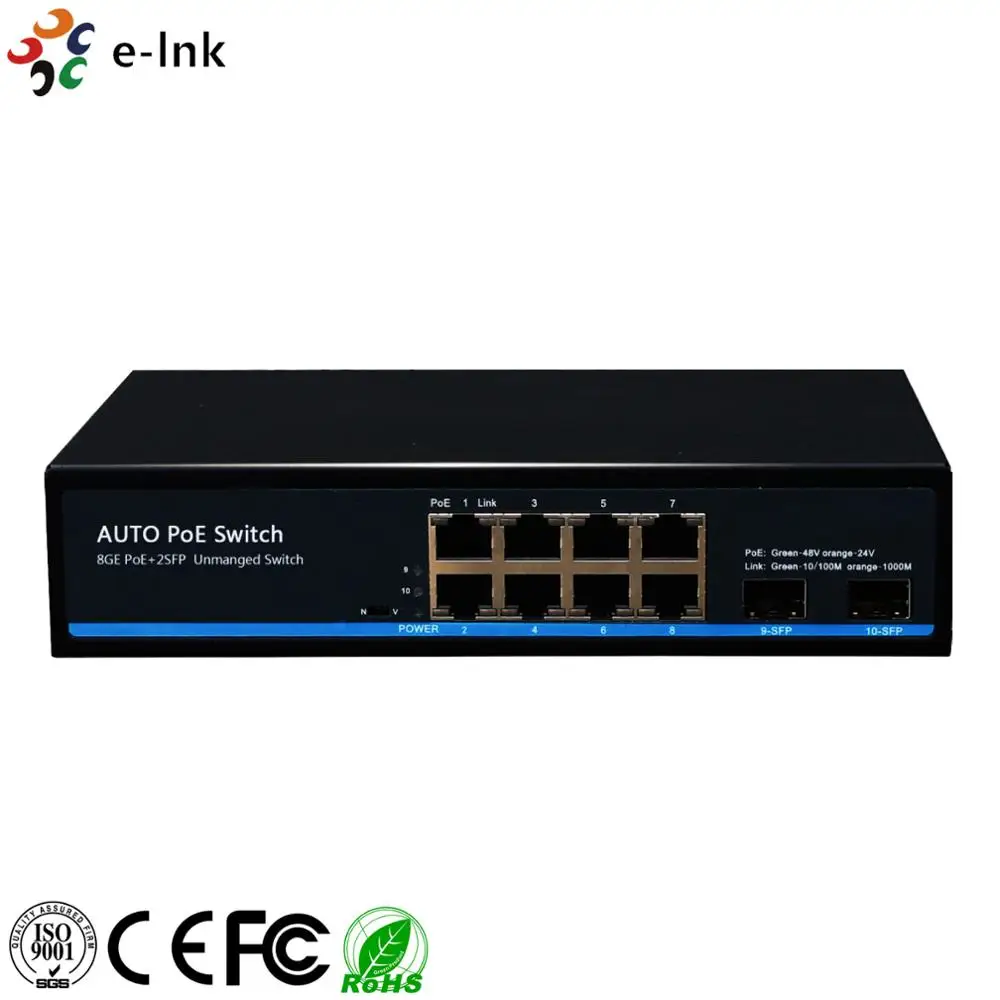 Unmanaged 24v Passive Poe Switch 8ports 10/100/1000baset +2