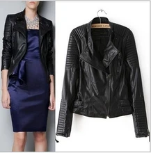 Dámská černá koženková bunda na zip – motorkářský styl z Aliexpress – B-1402