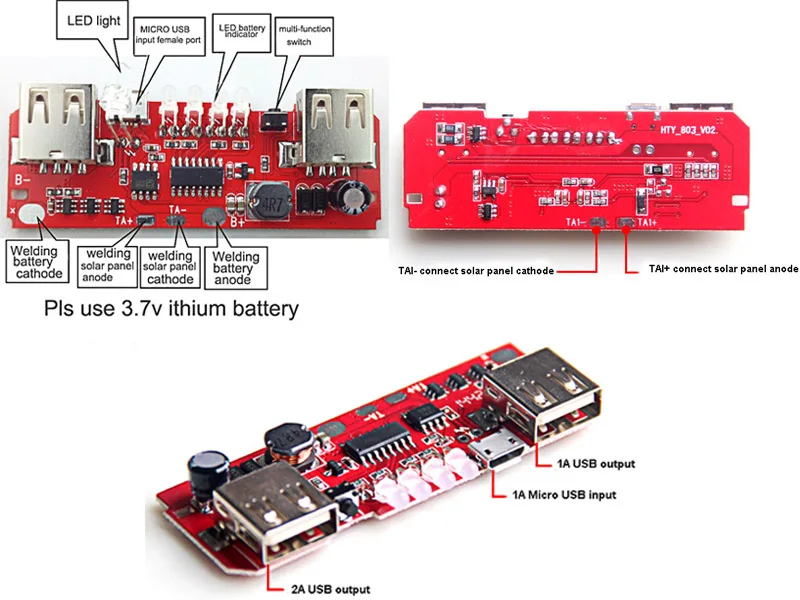 Solar power bank pcb with LED diy usb charger circuit ...