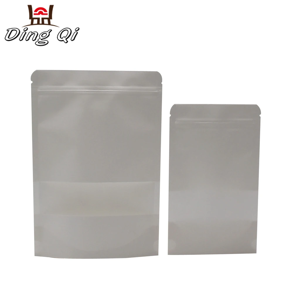 Stock white kraft paper stand up pouch with window