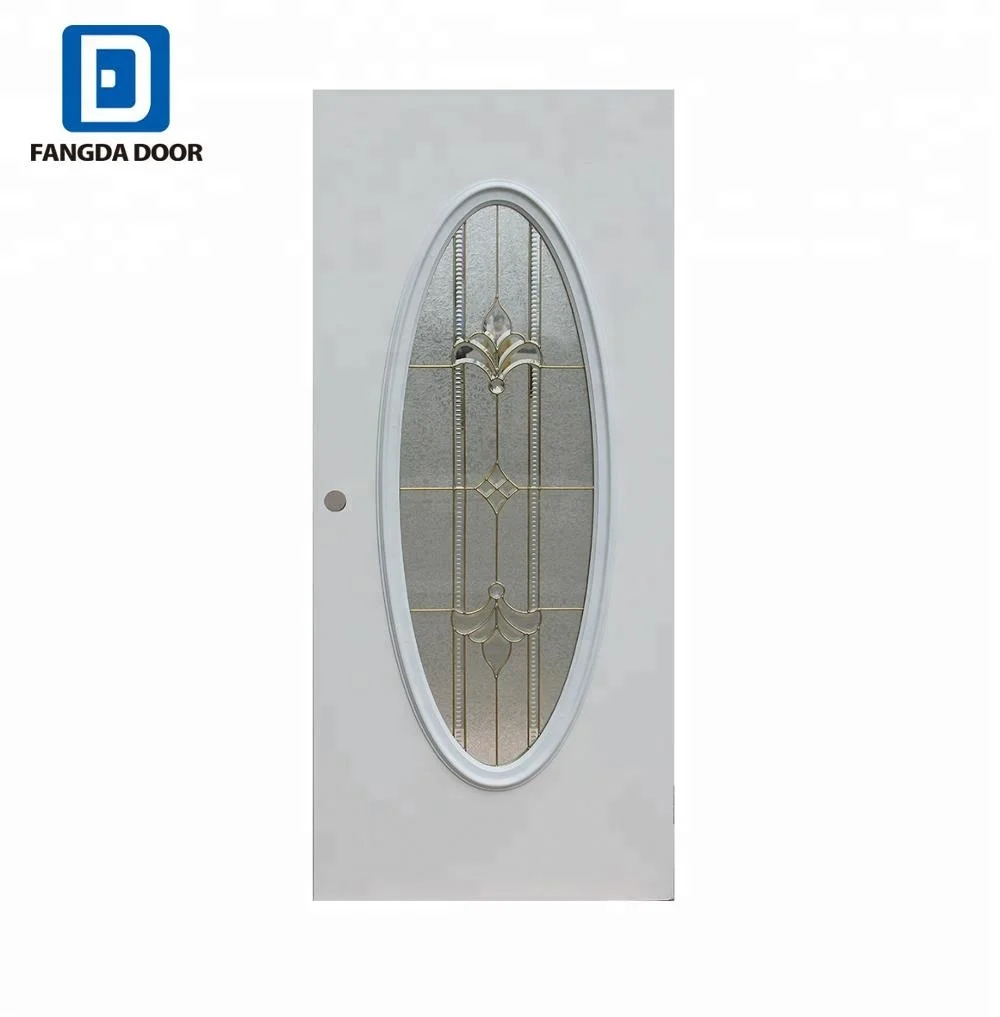 Fangda أفضل سعر كبير باب زجاجي بيضاوي إدراج ، باب زجاج خارجي للأبواب ، زجاج بيضاوي باب مدخل من الفولاذ