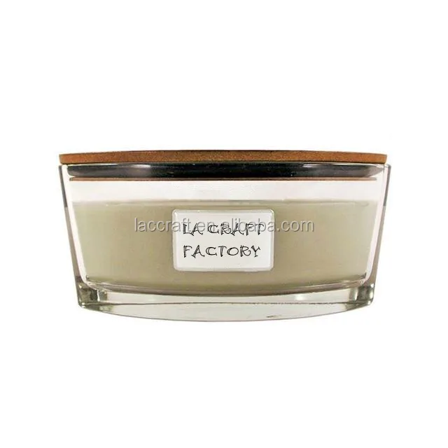 Unique Oval Boat Glass Candle Holder Woodwick Candle Jar With Wood Lid