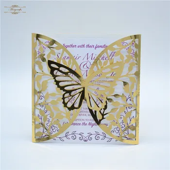 Shiny Gold Laser Cut Elegant Butterfly Wedding Invitations Buy