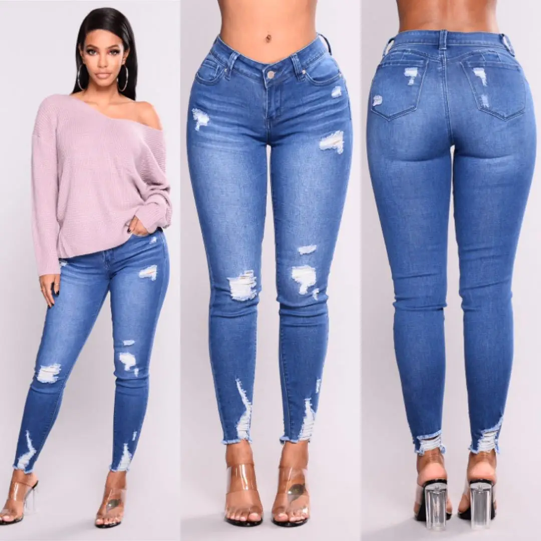 Top Quality Plus Size Denim Jeans Women Pant Skinny High Waist Pencil ...