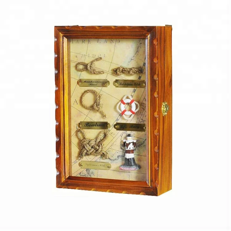 Combinatie Antieke Veilig Slot Muur Houten Sleutel Doos, Houten Lock Opslag Nautische Knopen Key Box, decoratieve Houten Sleutel kast
