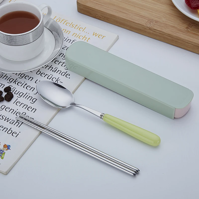 Portable Stainless Steel Cutlery Set With Ceramic Handle Chopstick