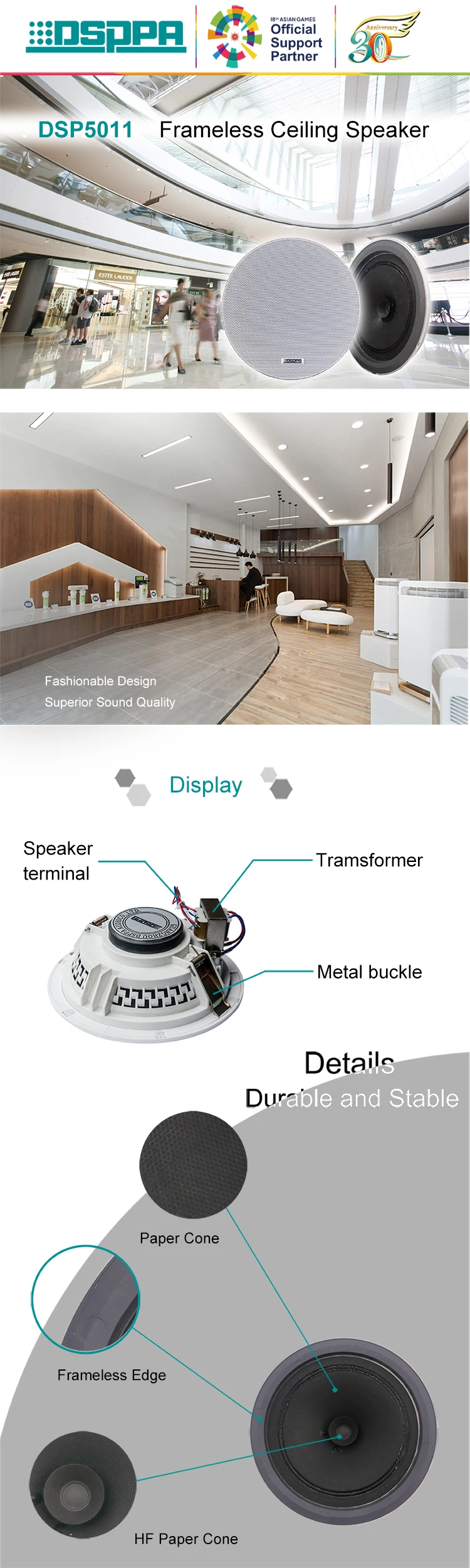 Hot Sell 6w 6 5 Inch Frameless Ceiling Speaker For Home Sound