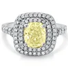 Graceful Fashion 925 Sterling Silver Cushion Cut Light Yellow Diamond Double Halo Engagement Ring
