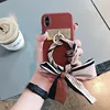 Handmade Rabbit fur ball and Twisted Silk Scarf for girls silicone phone shell for iphone 6 7 8 XS XR XSmax