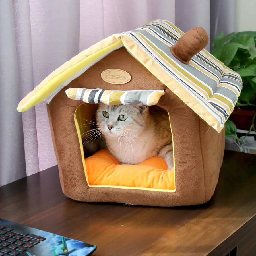 New Fashion Striped Removable Cover Mat Dog House Dog Beds For Small Medium Dogs Pet Products House Pet Beds for Cat