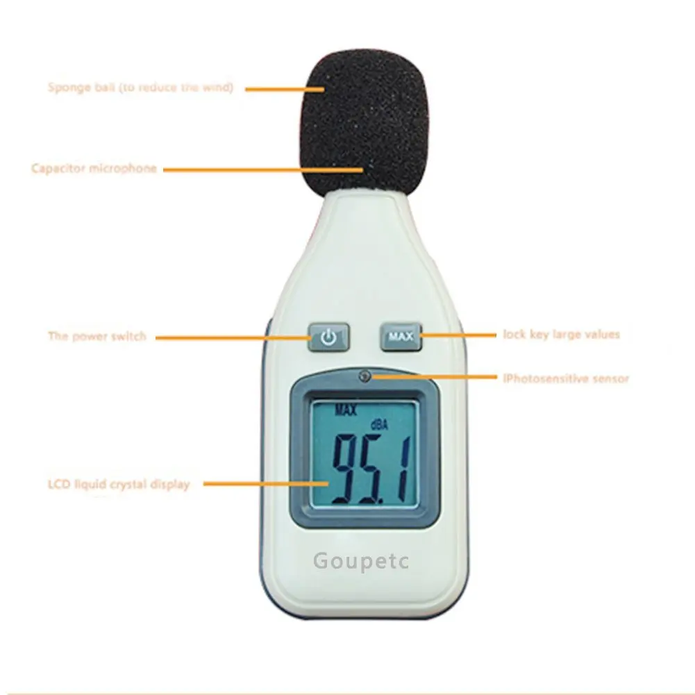 Gouptec Digital LCD Sound Level Meter Tester GM1351/GM1352 /Audio Noise Measurement 30 to 130 dBA,LCD Backlit display,Accuracy: + / - 1.5 dB (GM1351)