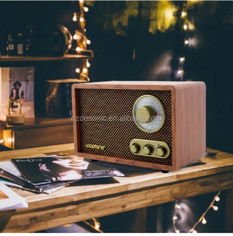 Tabletop AM/FM Hi-Fi Radio Vintage Retro Classic Radio W/ Built-in Speaker Treble&Bass Control Hand-crafted Wood