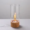 Modern Classic E27 Holder Reading Lighting Factory Handmade Glass Cylinder Wooden Base Table Lamp for Hotel or Home