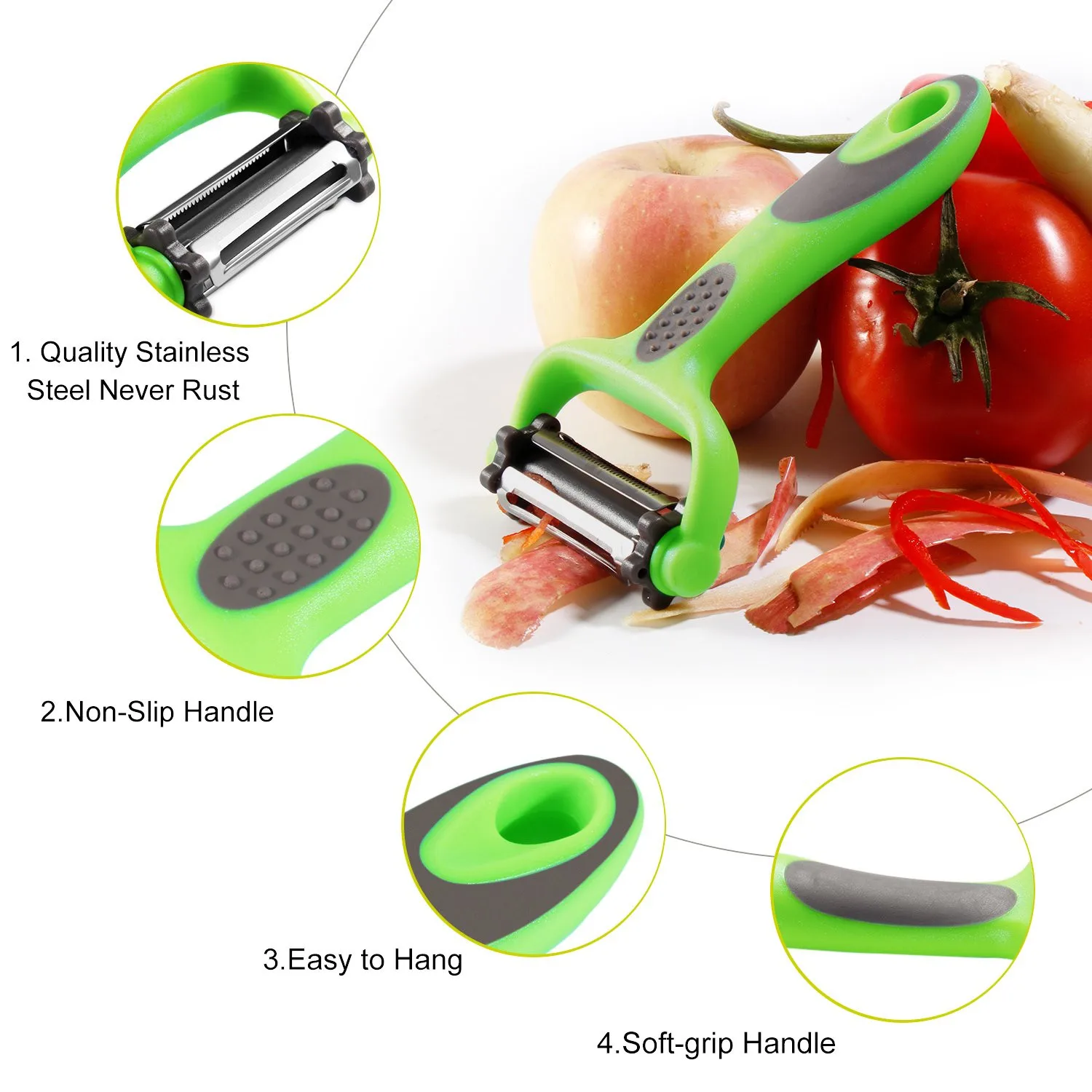 All In One Vegetable Peeler, 3 and 1 Vegetable and Peeler, Non Handle Slip  G