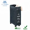 BSCI Canvas linen oxford rolling laundry basket collapsible laundry hamper with wheels mesh drawstring foldable amazon hot