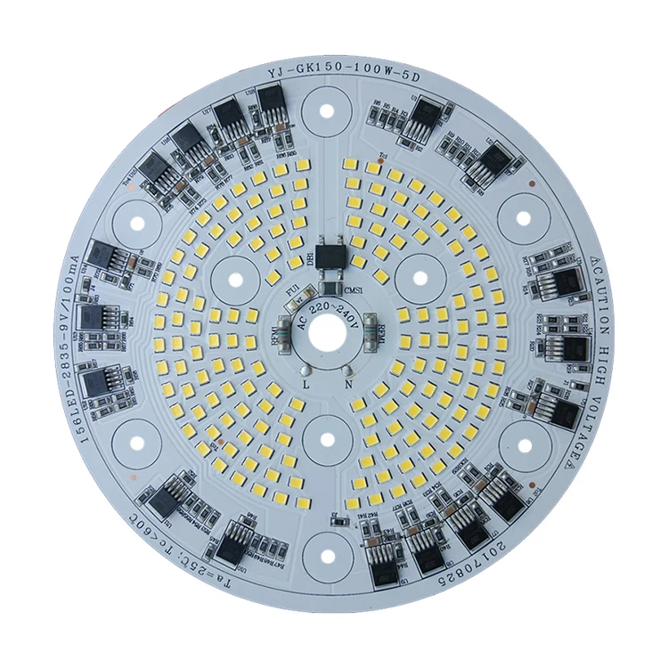 220V high voltage 100W 105 lm/W 80 Ra linear round white aluminium ac led pcb board for bay light