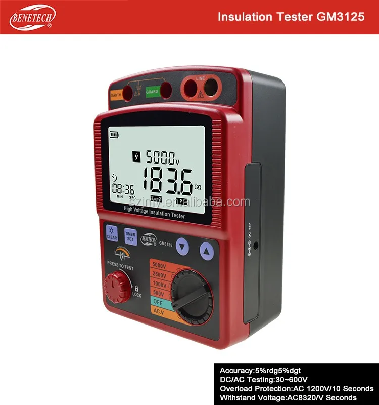 High Voltage 5kv Insulation Resistance Tester Meter Megger 1t Ohm Dar