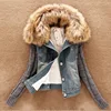 instyles 4xl casaco feminino winter women denim jacket Movable furs collar women Wool coat Bomber Jacket jean basic coat