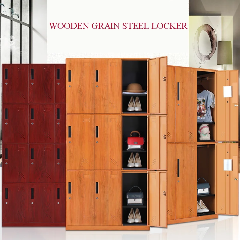 Modern Wooden Grain Color Design Metal Gym Storage Locker wardrobe