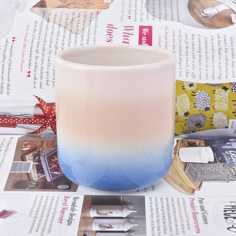 Cylinder Gradient Votive Candle Vessel Ceramic Candle Holder for Home Decor Wholesale